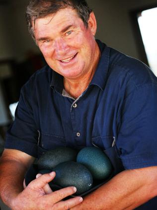Owner, Kip Venn with some Free Range Emu Farm eggs